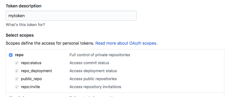 GitHub personal access token settings